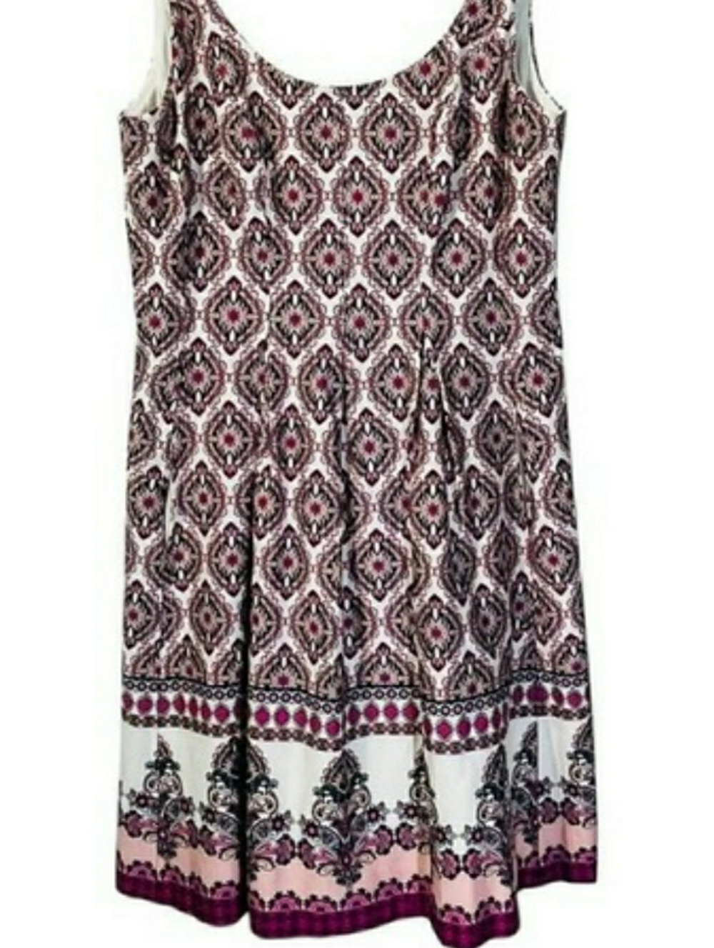 Nine West White and Burgundy Printed Midi Dress
